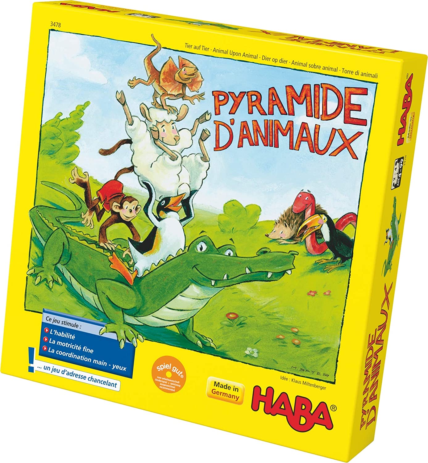 HABA Animal Pyramid, Stacking Game for 2-4 Players Ages 4+, with Wooden Animal Figurines, Also Playable in Solo 3478