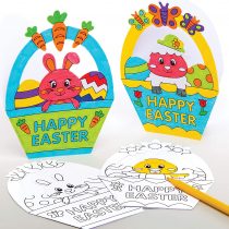 Baker Ross AT516 Easter Basket Colour in Cards - Pack of 10, Creative Easter Art and Craft Supplies for Kids to Make and Decorate