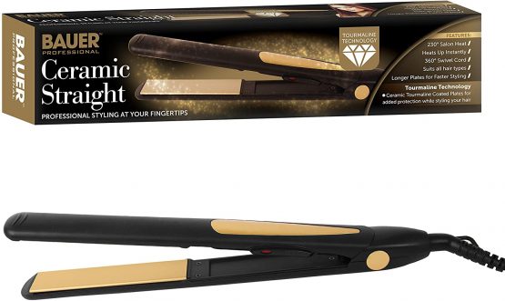 Bauer 38840 Tourmaline Hair Straighteners / Produces A Professional Looking Finish For All Hair Types / 230° Heat / 360° Swivel Cord / Safety Hanging Loop