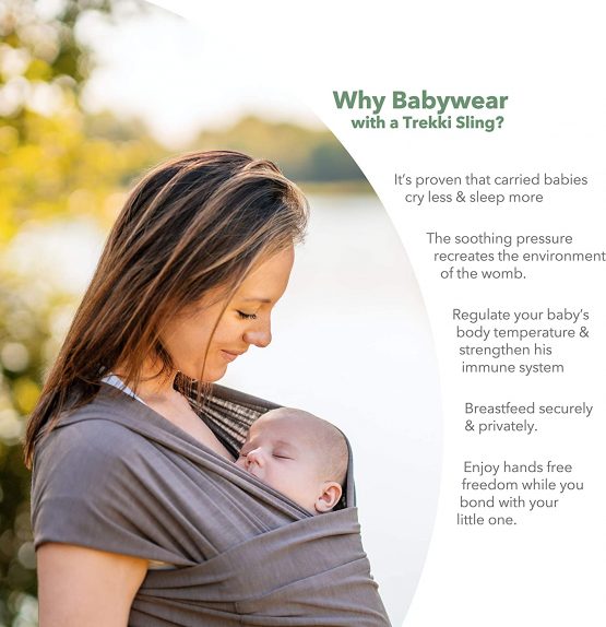 Baby Sling Wrap with Large Front Pocket - Naturally Soft Baby Wrap Carrier - Cotton Baby Sling Carrier from Birth - Baby Sling Newborn to Toddler Carrier - The Pocket Wrap™ by Trekki (Earth) - Image 2