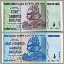 Trillion Dollar Pair Zimbabwe - 50 Trillion and 100 Trillion Dollar Notes