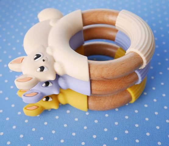 Baby Teether Teething Toy Fox Ring, Natural Safe Beech Wood and BPA Free Wood Grade Silicone, Toddler Teething Relief Soother, by MilkMama (Beige White) - Image 4