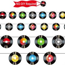 3 Packs 1950's Rock and Roll Music Party Decorations Paper Record Cutout Banner Record Wall Decor Signs for 50's Theme Rock Party Supplies Music Party Favors