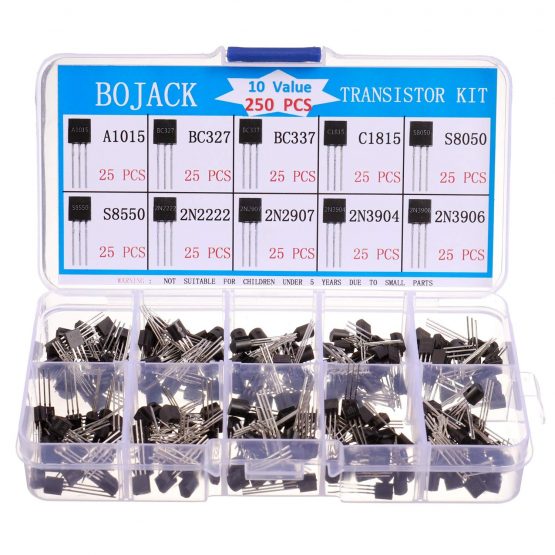 BOJACK 10 Values 250 Pcs A1015 BC327 BC337 C1815 S8050 S8550 2N2222 2N2907 2N3904 2N3906 PNP NPN Power General Purpose Transistors Assortment Kit