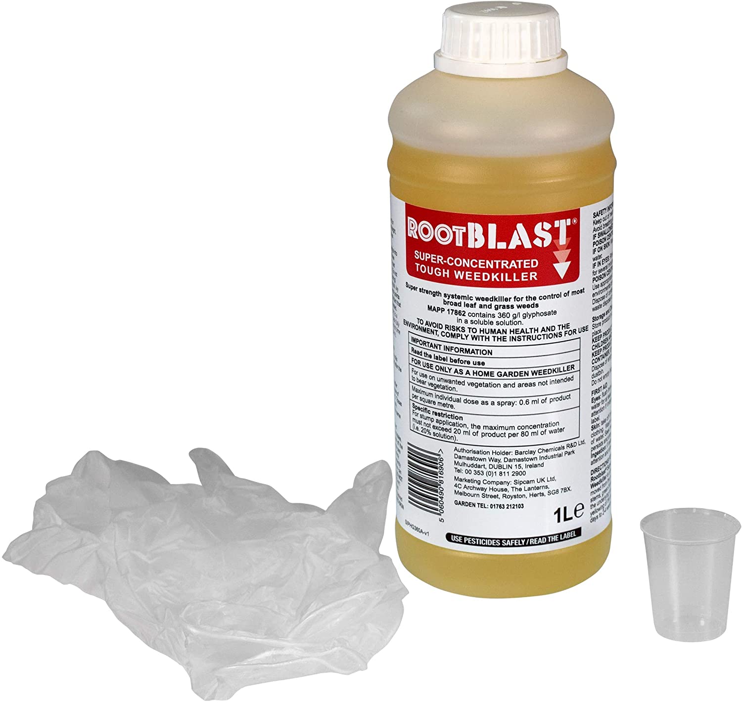 Rootblast Super Strength Total Weedkiller, Concentrated, 1L Commercial Glyphosate for Home & Garden, 360G/L