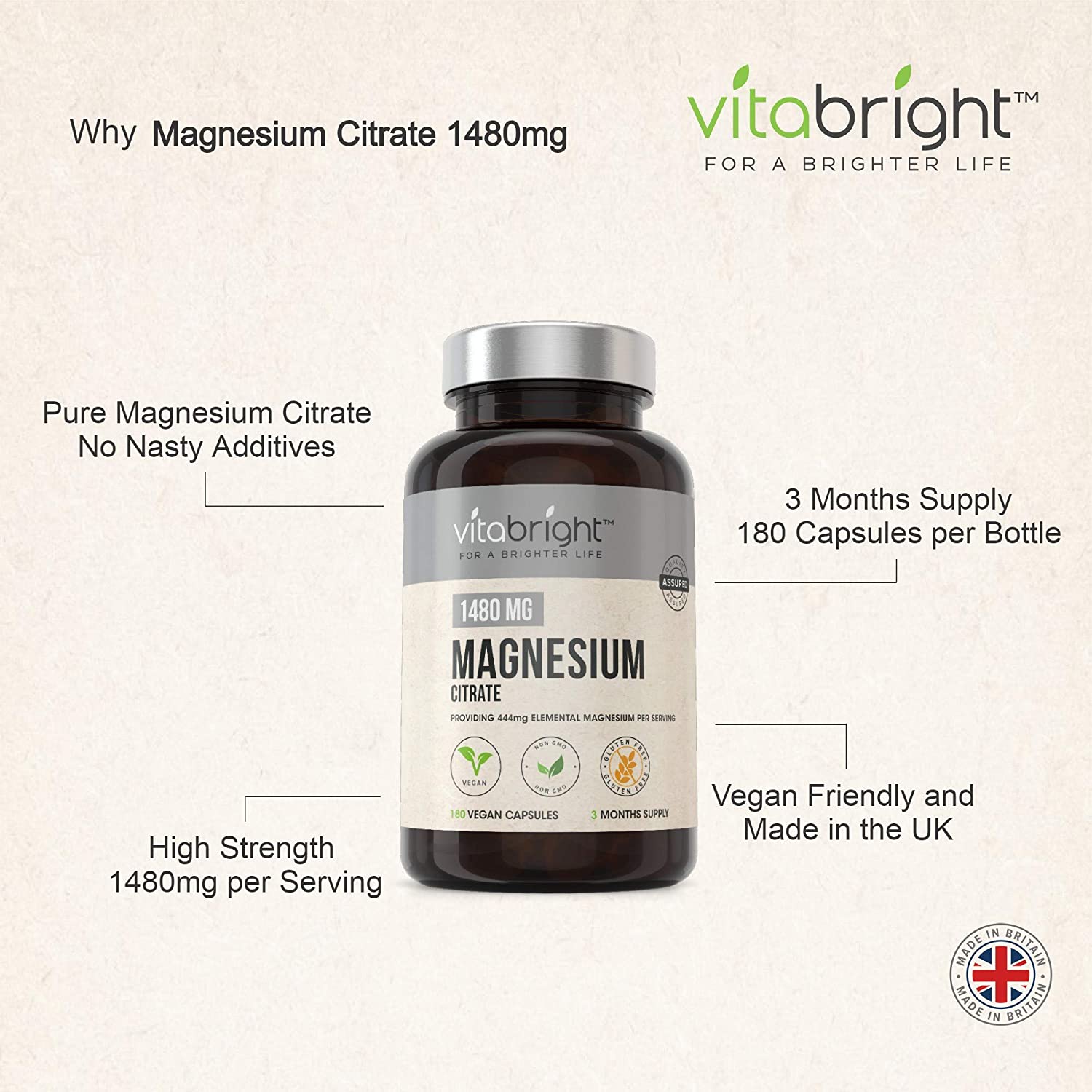 VitaBright Magnesium Citrate Capsules 1480mg, 240 count (Pack of 1) - Image 3