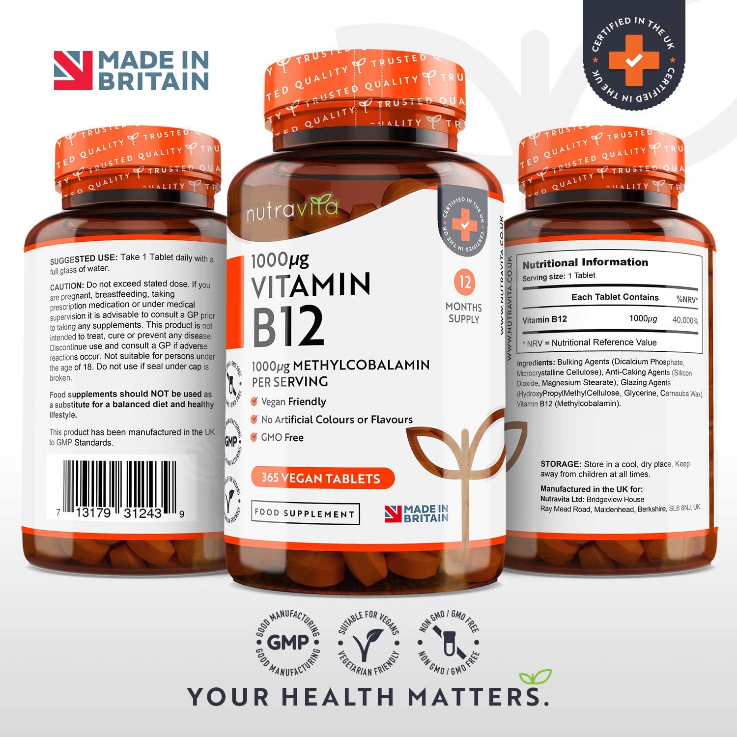 Nutravita Vitamin B12 1000mcg, 365 High Strength Vegan Tablets (1 Year Supply), Max Strength B12 Supplement - Image 3