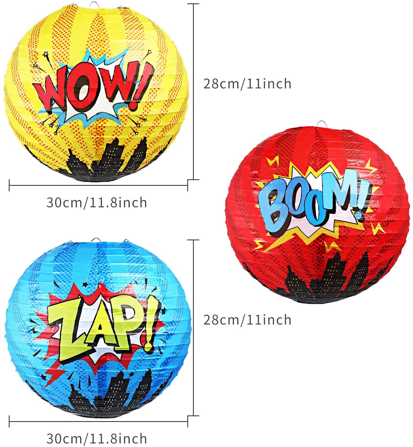 Blulu 6 Pcs Hero Themed Party Decorations Fun Hero Paper Lanterns Hanging Comic Wow Zap Boom Lanterns Birthday Party Favor for Kids Boys Adults Baby Shower Supplies - Image 3