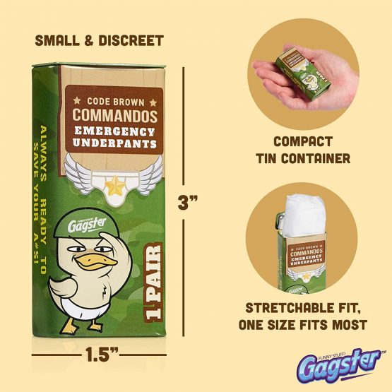 Gagster Code Brown Commandos Emergency Underpants in a Can (3 Pairs) | Instant Undies Make a Terrific White Elephant Gag Gift | Funny Party Goods | Great for First Aid Kit - Image 3