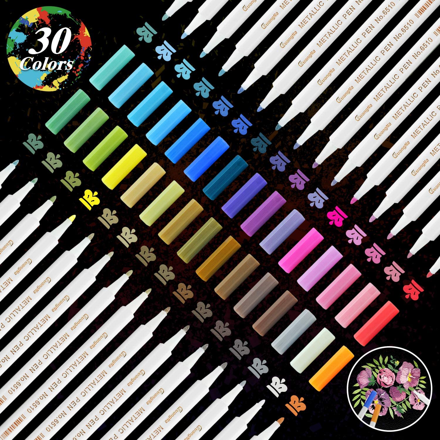 YITHINC Metallic Marker Pens, 30 Fine Tip Scrapbook Pens for Black Paper Scrapbooking, Art Card Making, DIY Photo Album
