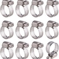 12 Pack Adjustable Stainless Steel Worm Drive Pipes Hose Clamps Clips (9-16 mm)