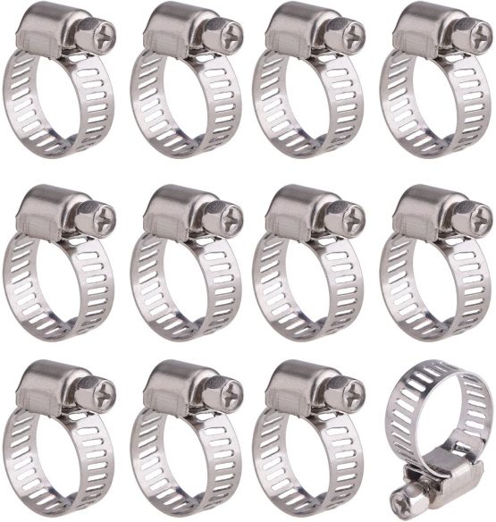 12 Pack Adjustable Stainless Steel Worm Drive Pipes Hose Clamps Clips (9-16 mm)
