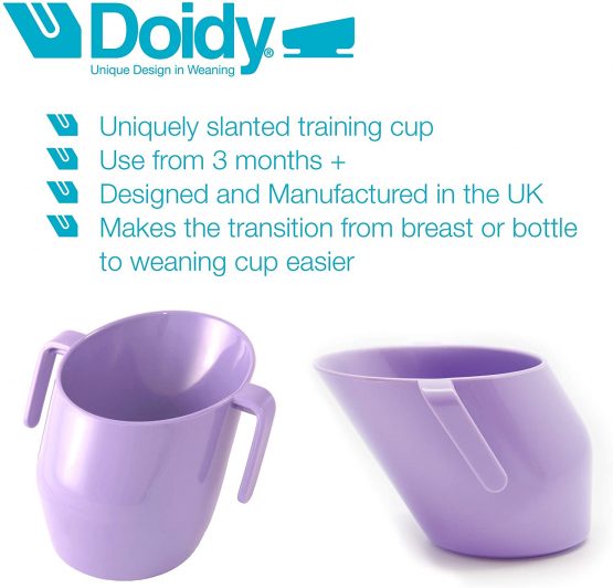 Doidy Cup - Training Sippy Cups for Toddlers & Babies - Unique Slanted Design Two Handles Baby Beaker - Great Weaning Cup for Milk, Water & Juice - Use from 3-6 Months to Toddler (Lilac) - Image 2