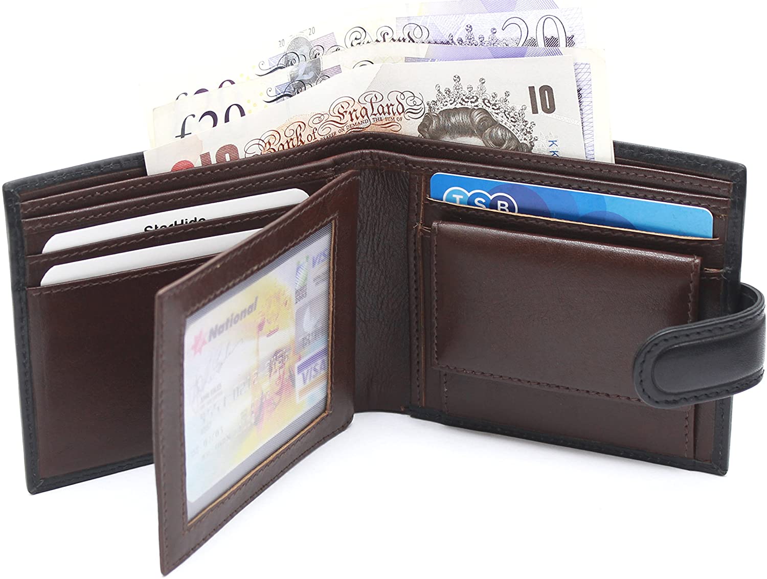 STARHIDE Genuine Leather RFID Blocking Wallet for Men, Slim Bifold with Coin Pocket, Clear ID Window, 8 Card Slots - Image 3