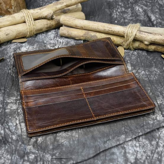 Mens Genuine Leather Travel Long Bifold Wallet with Chain Biker Wallet Vintage Chain Wallet with Zipper Pocket (Embossed Dragon) - Image 4