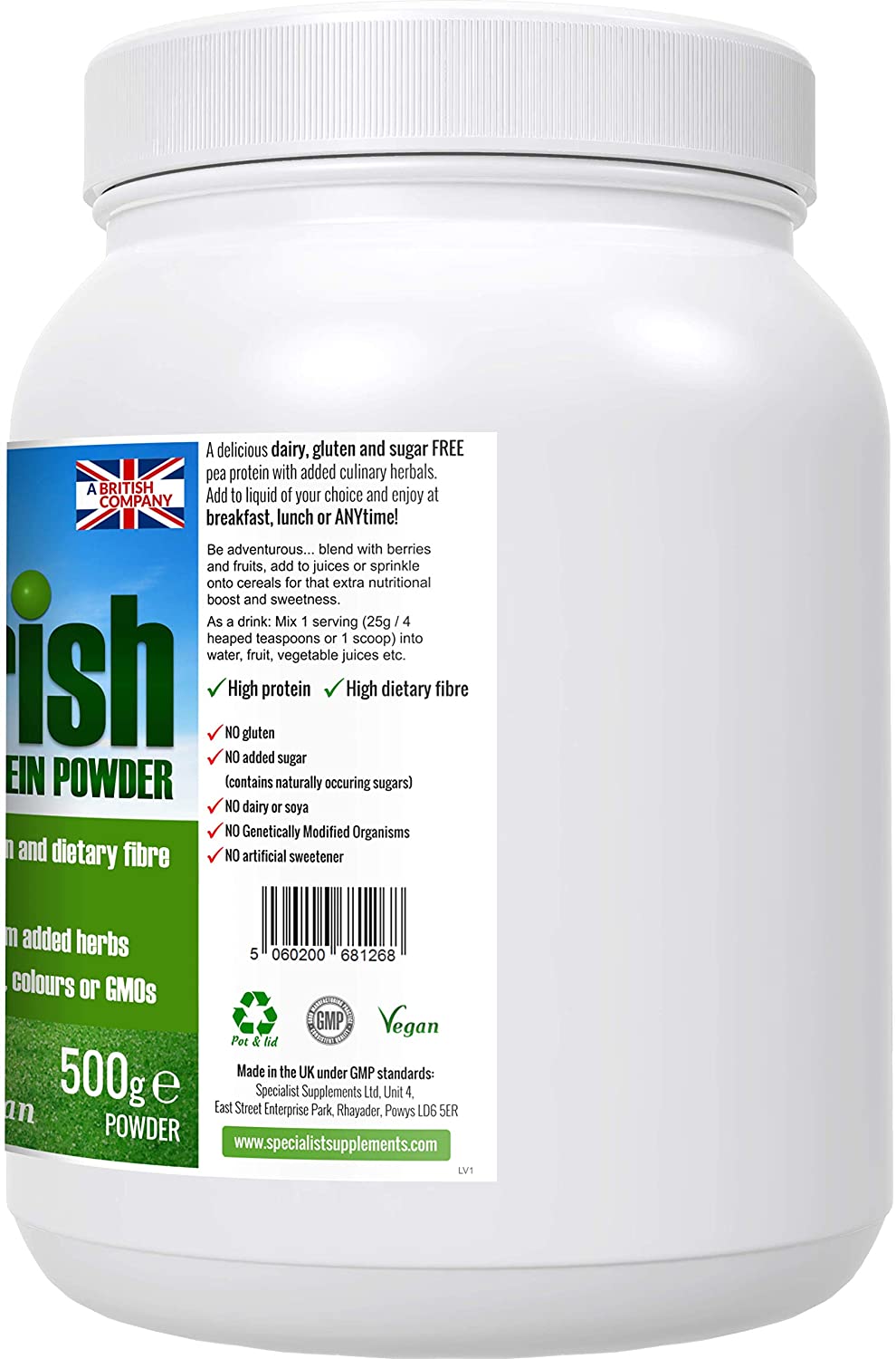 Specialist Supplements PeaNourish Pea Protein Powder 500g, Green - Image 3