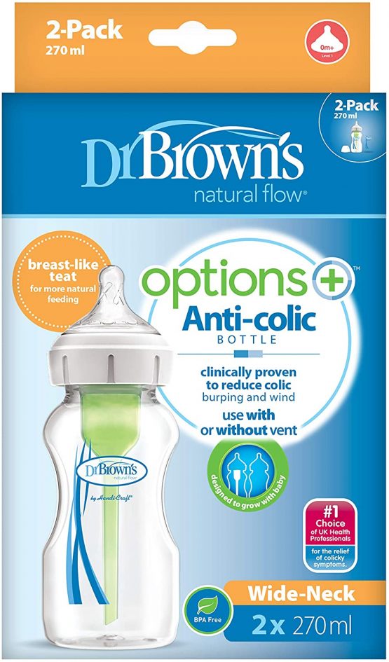 Dr. Brown's Options Plus Anti-Colic Wide Neck Baby Feeding Bottle, 270 ml - Image 2