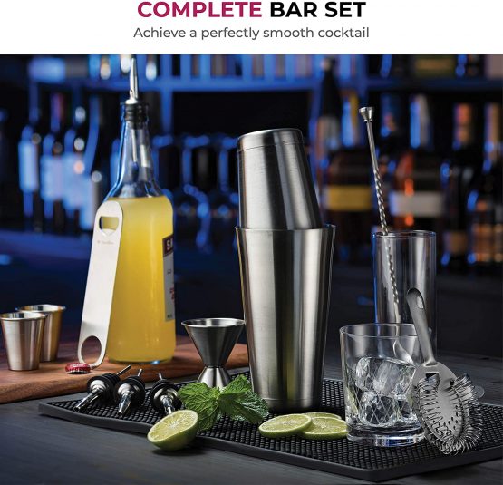 All-Inclusive 14-Piece Cocktail Making Set - Brushed Stainless Steel Cocktail Shakers with All Bar Accessories, Home Bar Cocktail Shaker Set - Great Bartender Kit Gift, Cocktail Set with Recipe Book - Image 2