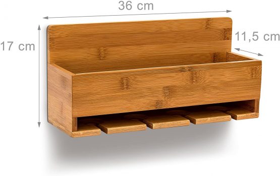 Relaxdays Wine Shelf With Glass Holder: 17 x 37 x 11.5 cm Bottle Stand Bamboo With Space For 4 Bottles & 4 Glasses Wall-Mounted Hanging Wooden Shelf As Bottle Holder, Natural Brown - Image 4
