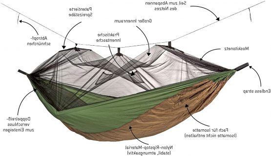 AMAZONAS Ultra-Light Hammock Adventure Thermo 470 g with Mosquito Net and Sleeping Mat Compartment Travel Hammock Impregnated with Insect Repellent 275 x 140 cm up to 150 kg in Green/Brown
