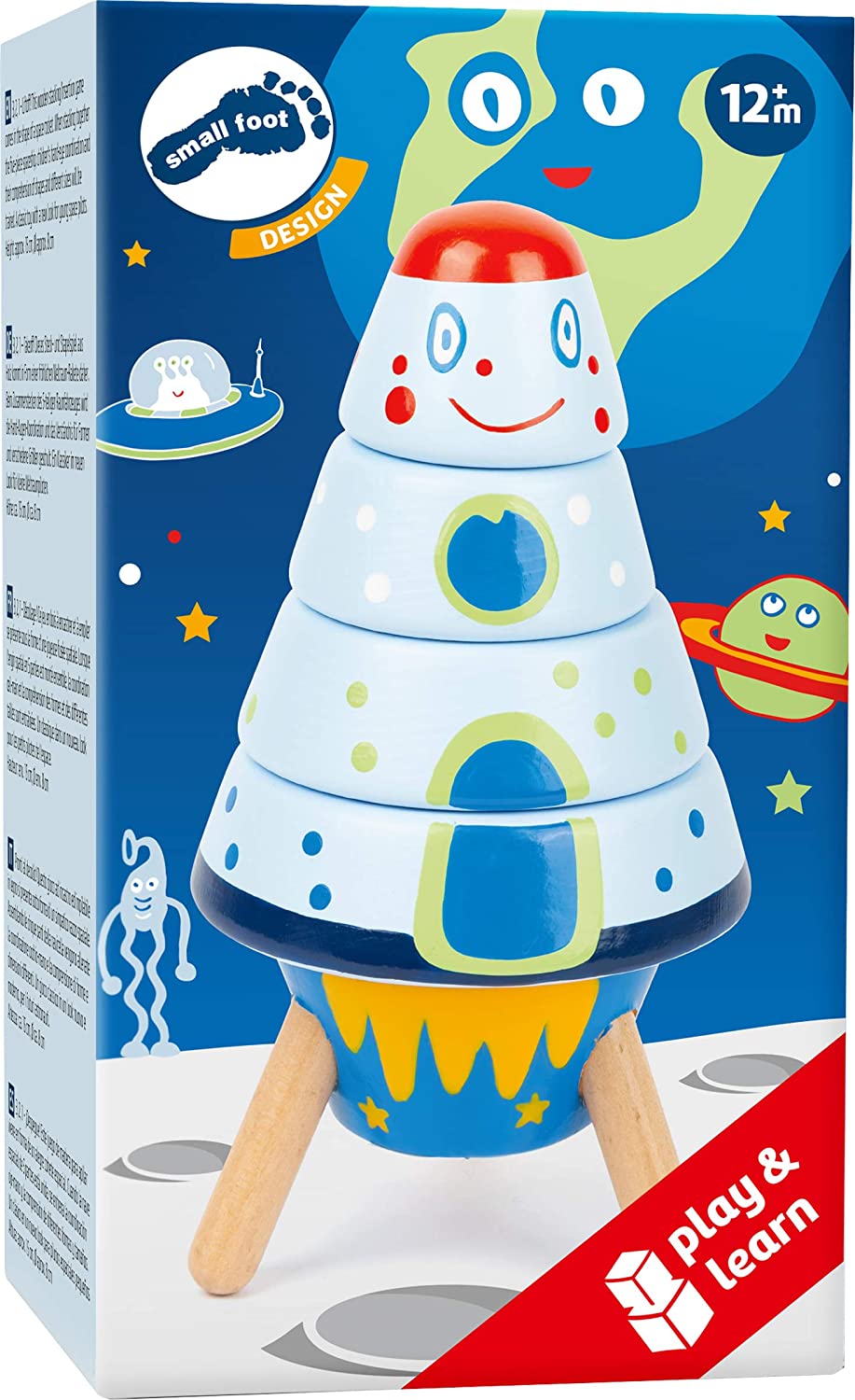 Small Foot 11450 Stacking Rocket Space, Made of Wood, Motor Activity Toy, 5 Pieces, Multicolored - Image 4