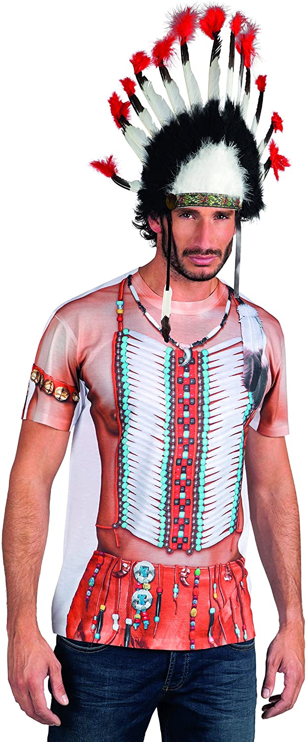 Boland - Photo realistic Indian shirt, costumes for adults T-shirt with motif print, costume, carnival, theme party