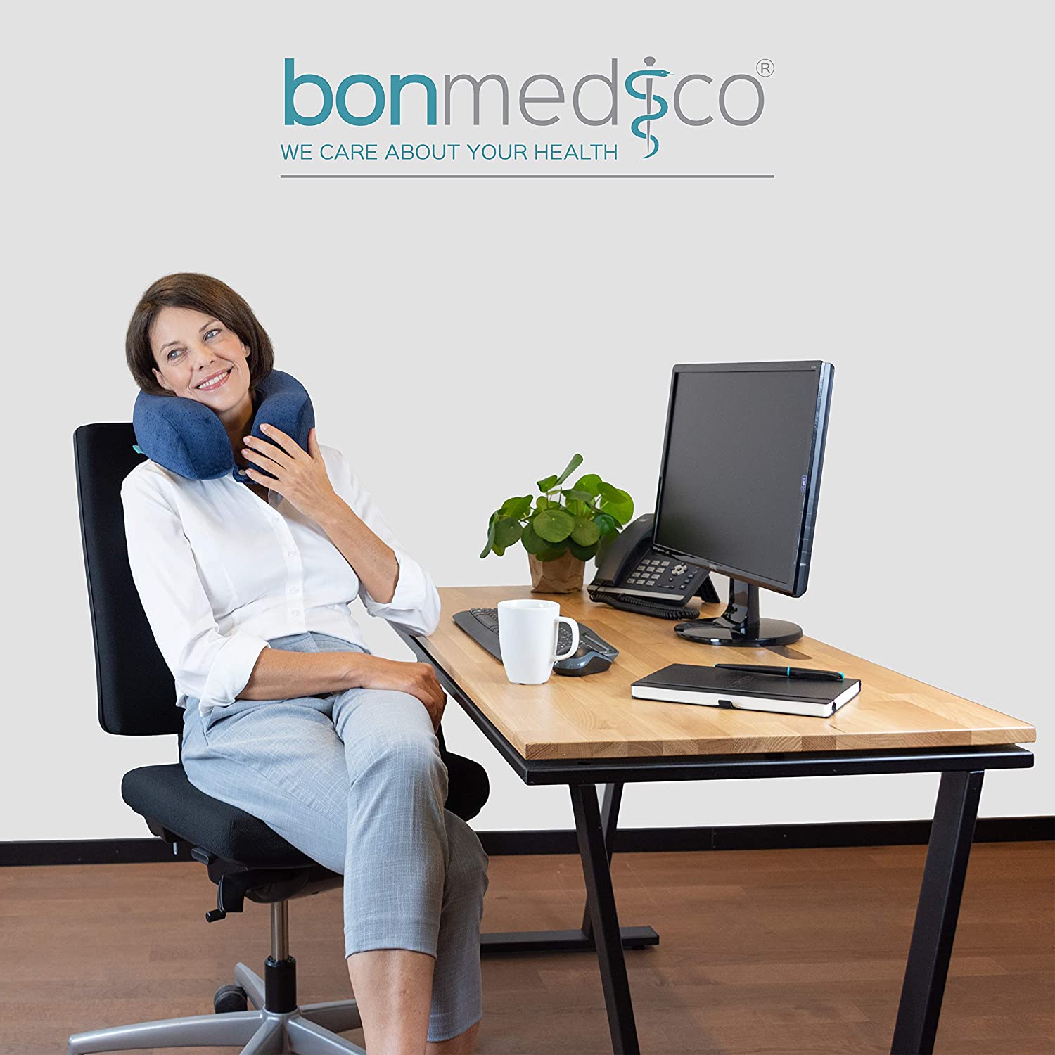 bonmedico Ergonomic Memory Foam Travel Neck Pillow, U-Shaped Portable Flight Pillow with Cooling Gel - Image 2
