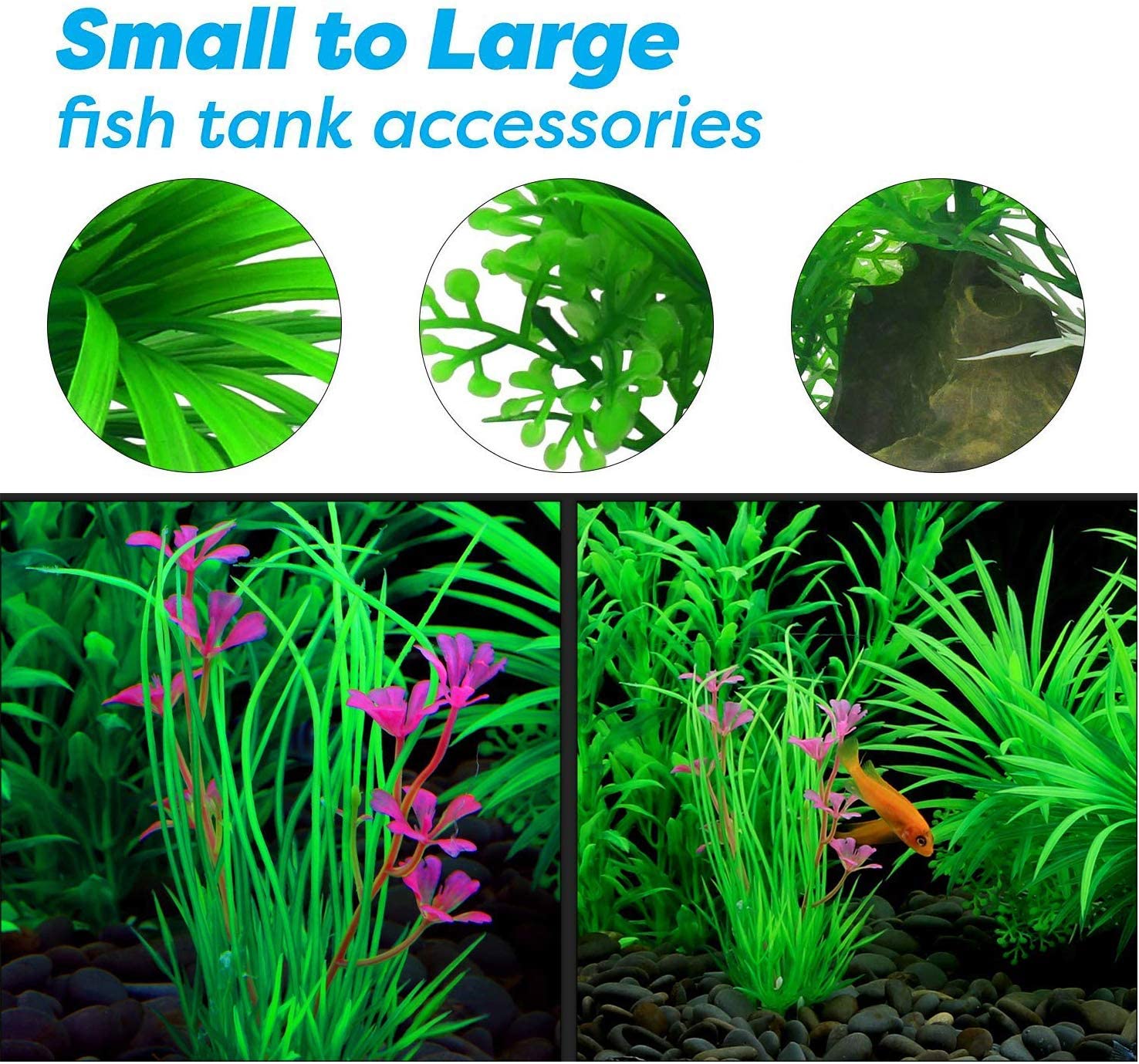 Vibury Aquarium Decoration Plants, 13 Pieces Size Plastic Aquarium Plants Decoration and Rock Polyresin Cave Ornament Decoration - Image 4