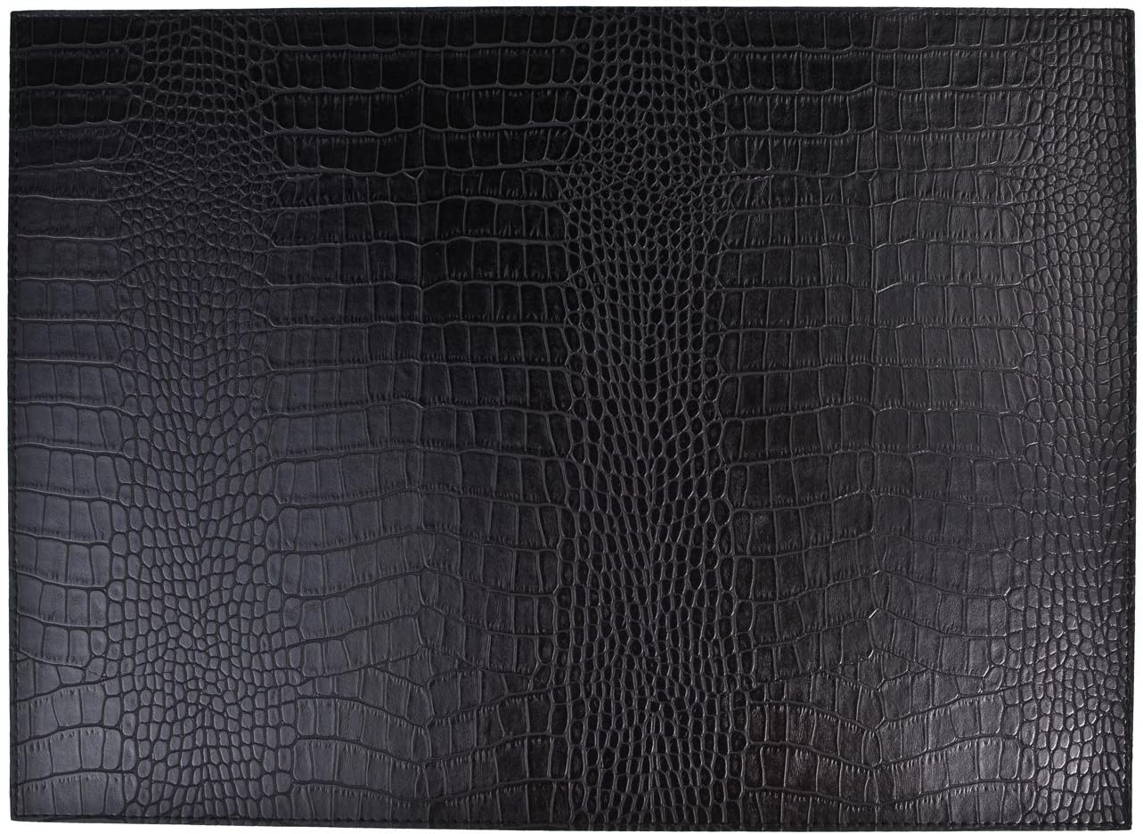 SIGNATURE HOME COLLECTION AP-104-A03 Table Set, Crocodile Print Leather, Set of 6, Reversible and Wipe-Clean, Black, 0.5 x 45 x 33 cm - Image 2