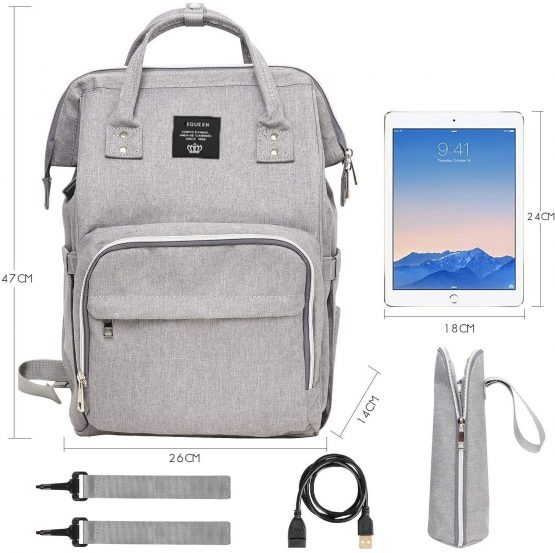 Baby Diaper Bag Backpack, Multi-Function Waterproof Maternity Nappy Bags with USB Port for Mom & Dad, Large Capacity (Grey) - Image 4