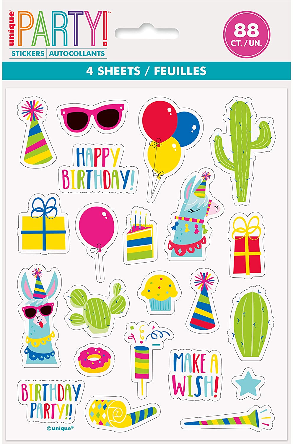 Unique 73662 Llama Birthday Party Sticker 4 Sheets, Multicolor, One Size - Image 2