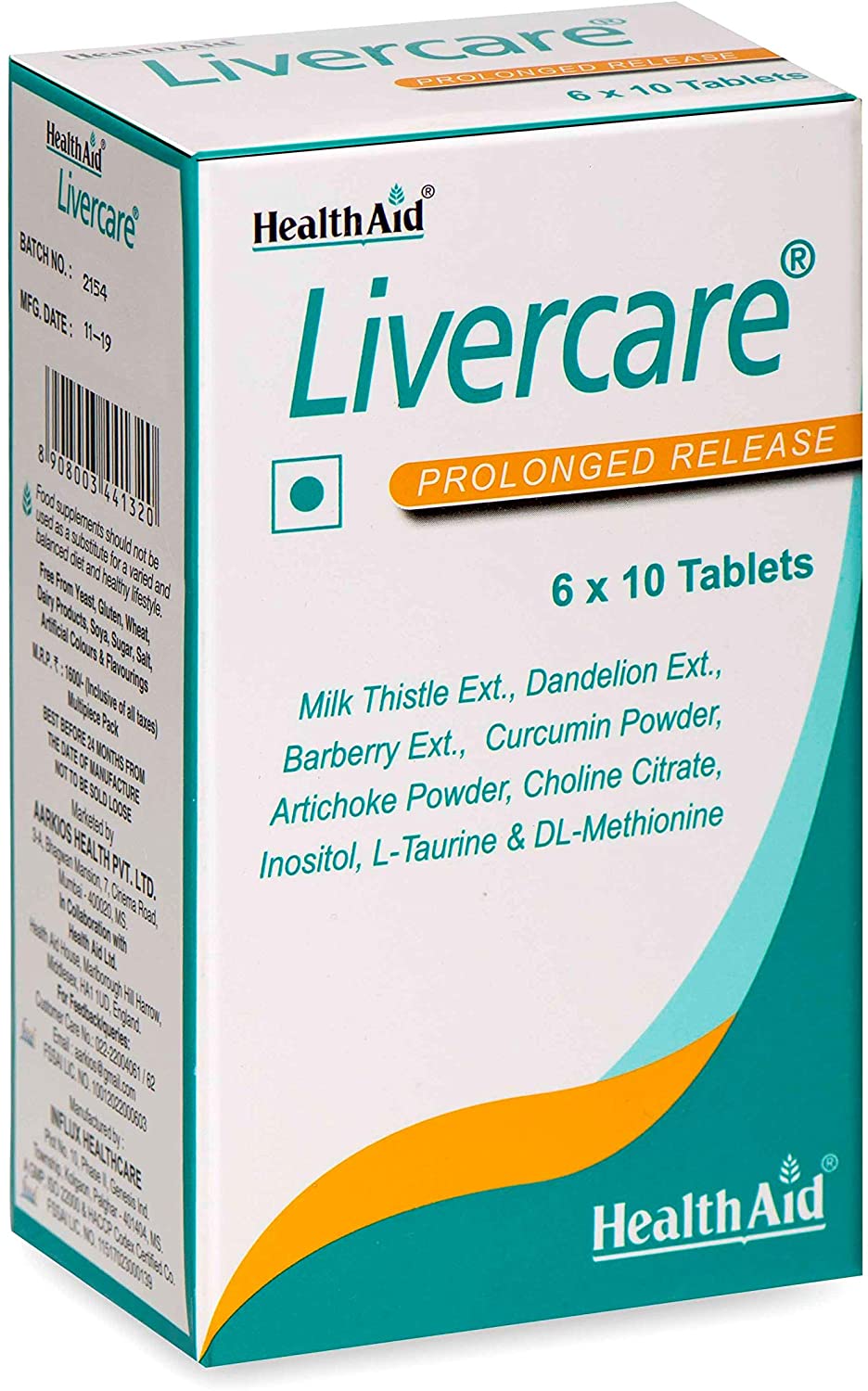 HealthAid Livercare (Cleanse and Detox) Vegetarian Tablets, Yellow, Turmeric, 60 Count, 60 count (Pack of 1) - Image 2