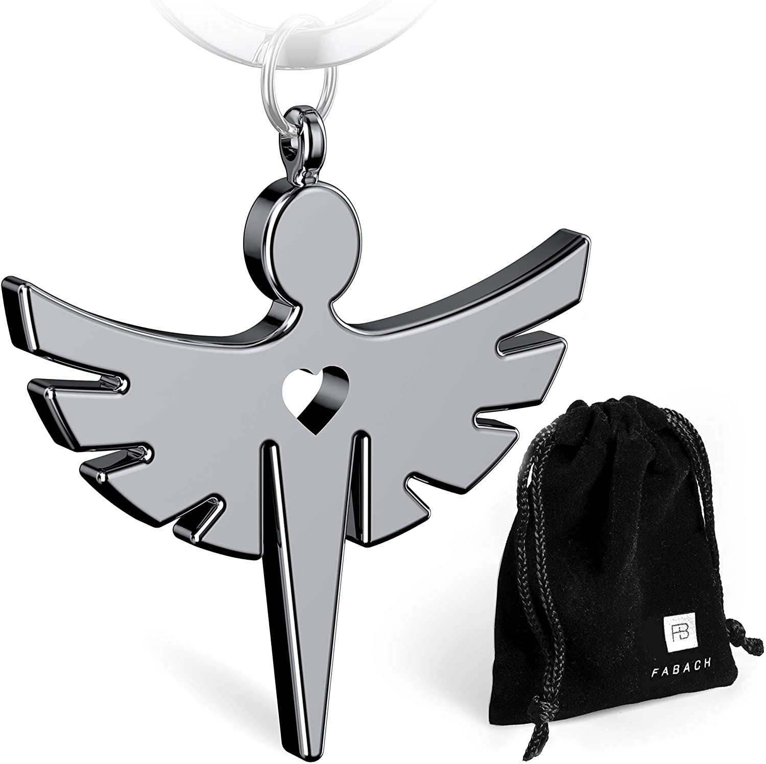 FABACH Guardian Angel Keyring with Heart, Elegant Angel Pendant made of Metal in Silver, Rose-gold, Black