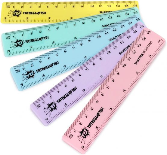 6 Inch / 15cm Rulers - Shatter Resistant - Pack of 5 - Pastel Colours - Fat Belly Fish