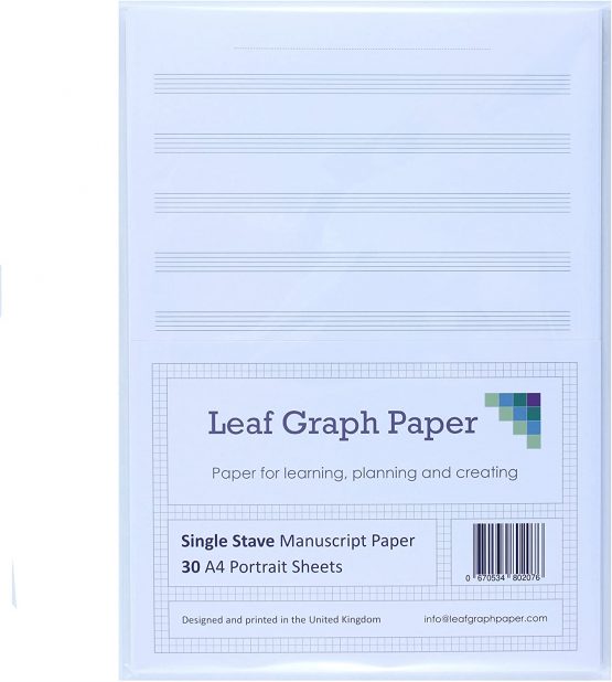 A4 Manuscript Music Paper Single Stave Staff - 30 Loose-Leaf Sheets