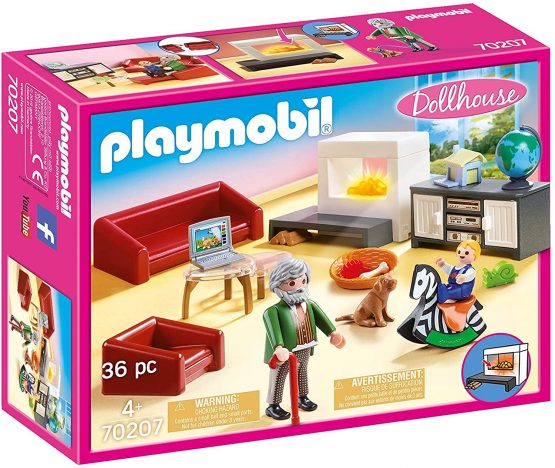 Playmobil 70207 Dollhouse Living Room with Fireplace, With Lighting Effect, for Children Ages 4+