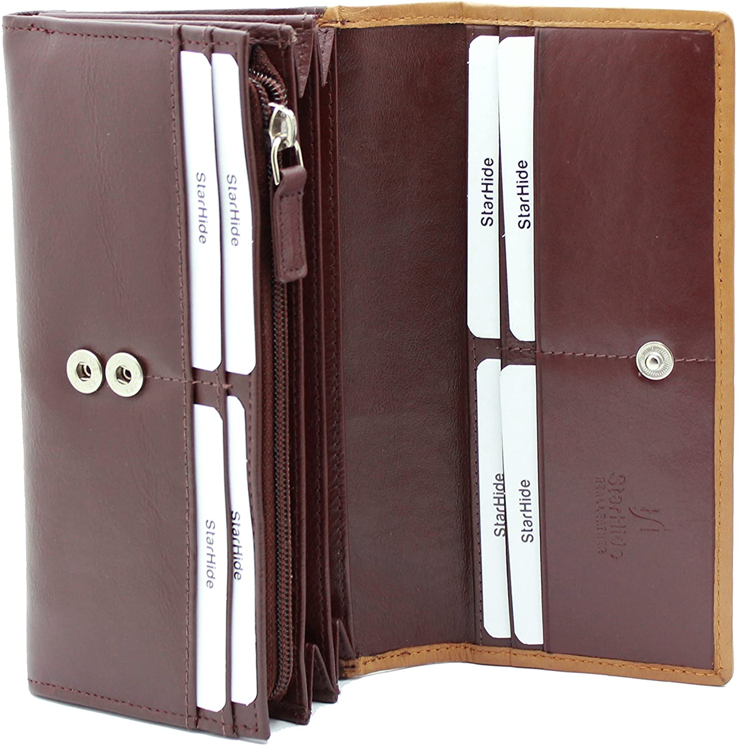 STARHIDE Womens RFID Blocking Soft Real Nappa Leather Long Flap Over Purse Multi Credit Card Holder 5505 - Image 2