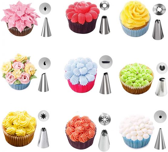 Hemesic Cake Icing Piping Bag and Nozzles Sets, 14 Stainless Steel Nozzle and Reusable Pastry Piping Bag Tips Kit DIY Cake Decorating Tool - 17 PCS - Image 3
