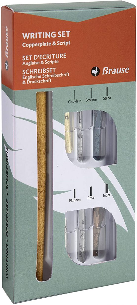 Brause 140B - Writing Set Including 6 Nibs (Cito Fein, Sténo, Pfannen, Ecolière, Rose and Index), Nib Holder and Instructions