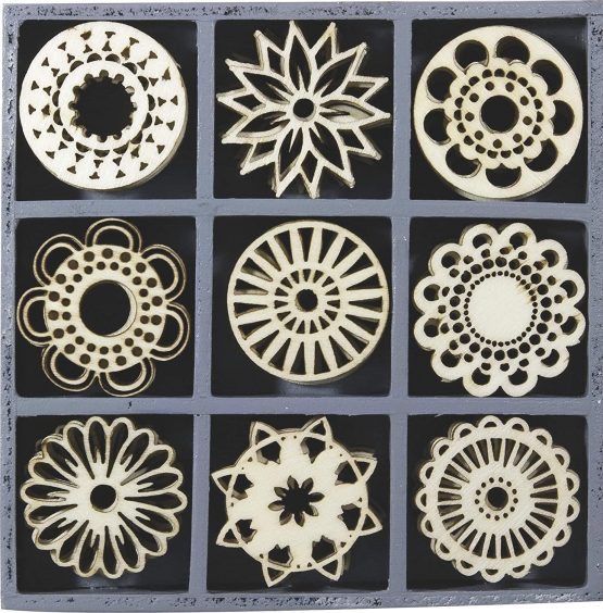 cArt-Us 10.5 x 10.5 cm Wooden Box Containing 45 Fantasy Circle Embellishments - Image 2