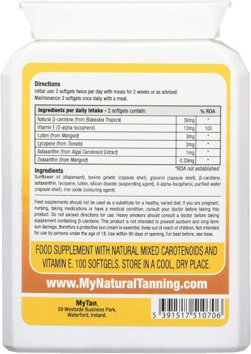 Mytan Bronze Tanning Pills 100 Softgels Tanning Tablets With Natural Mixed Carotenoids Use 