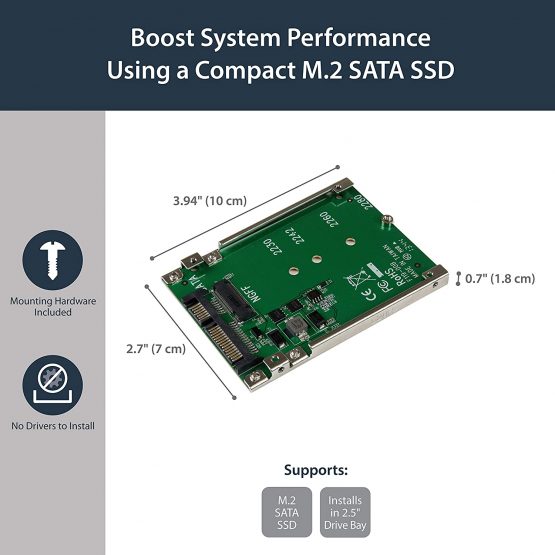 StarTech M.2 SATA SSD to 2.5in SATA Adapter - M.2 NGFF to SATA Converter - 7mm - Open-Frame Bracket - M2 Hard Drive Adapter (SAT32M225) - Image 2