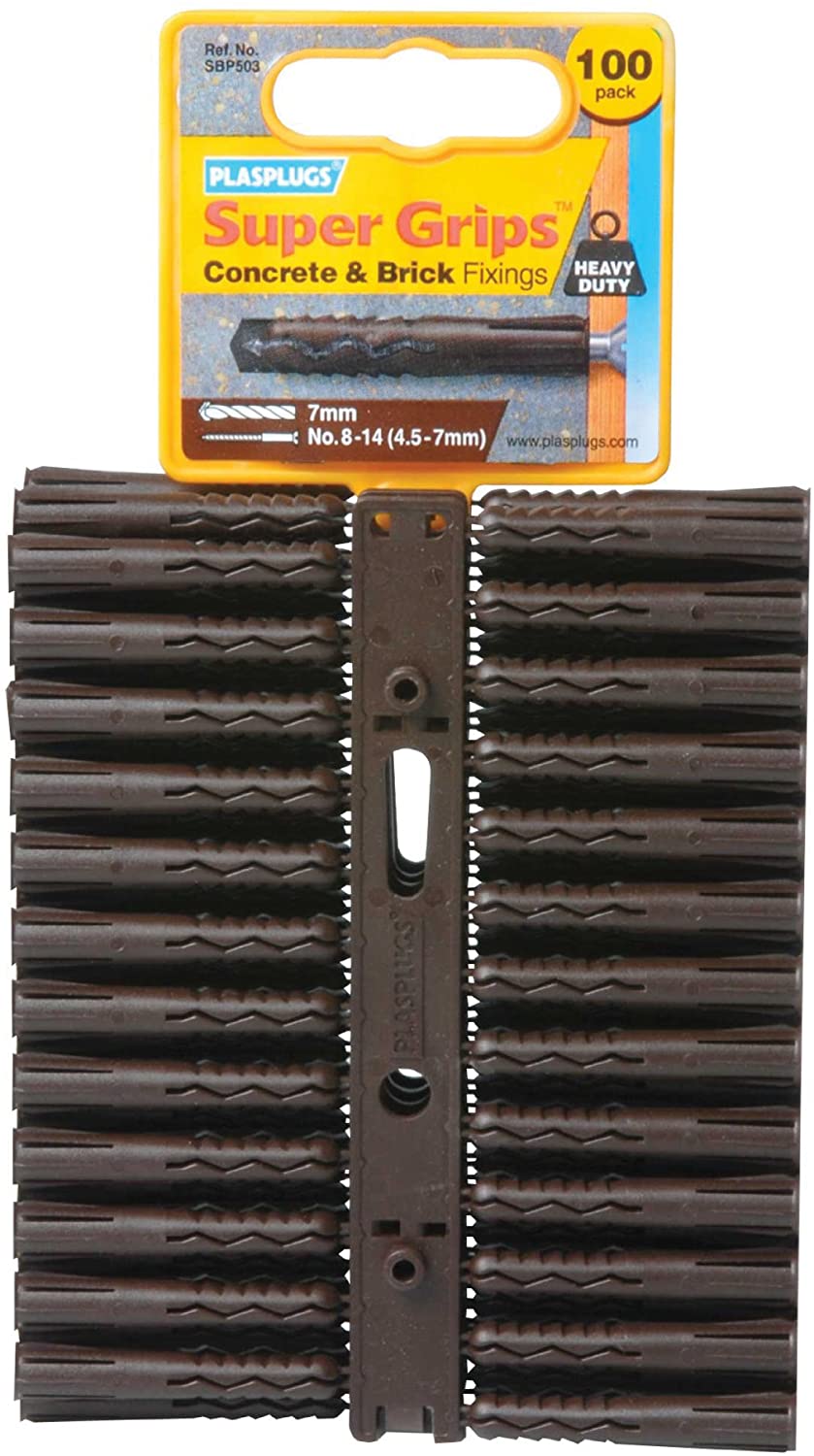 Plasplug SBP503 Supergrip Fixings - Brown (Pack of 100), Pack of 100 Brown