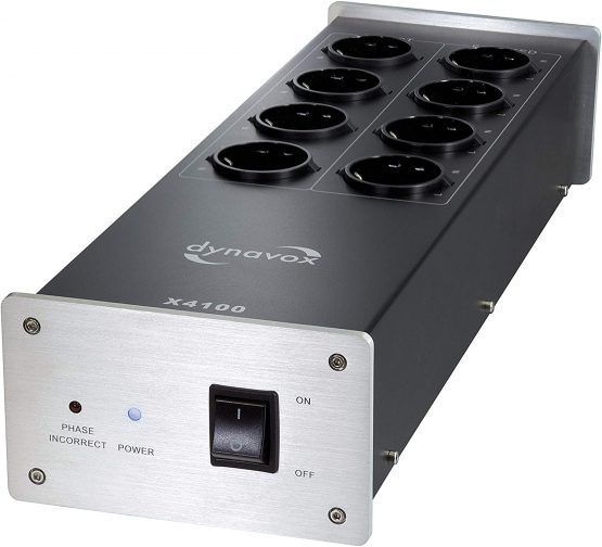 Dynavox Hi-Fi Mesh Filter X4100S Multi Socket with 8 Slots with LED Indicator Light for Correct Phase Position, Silver