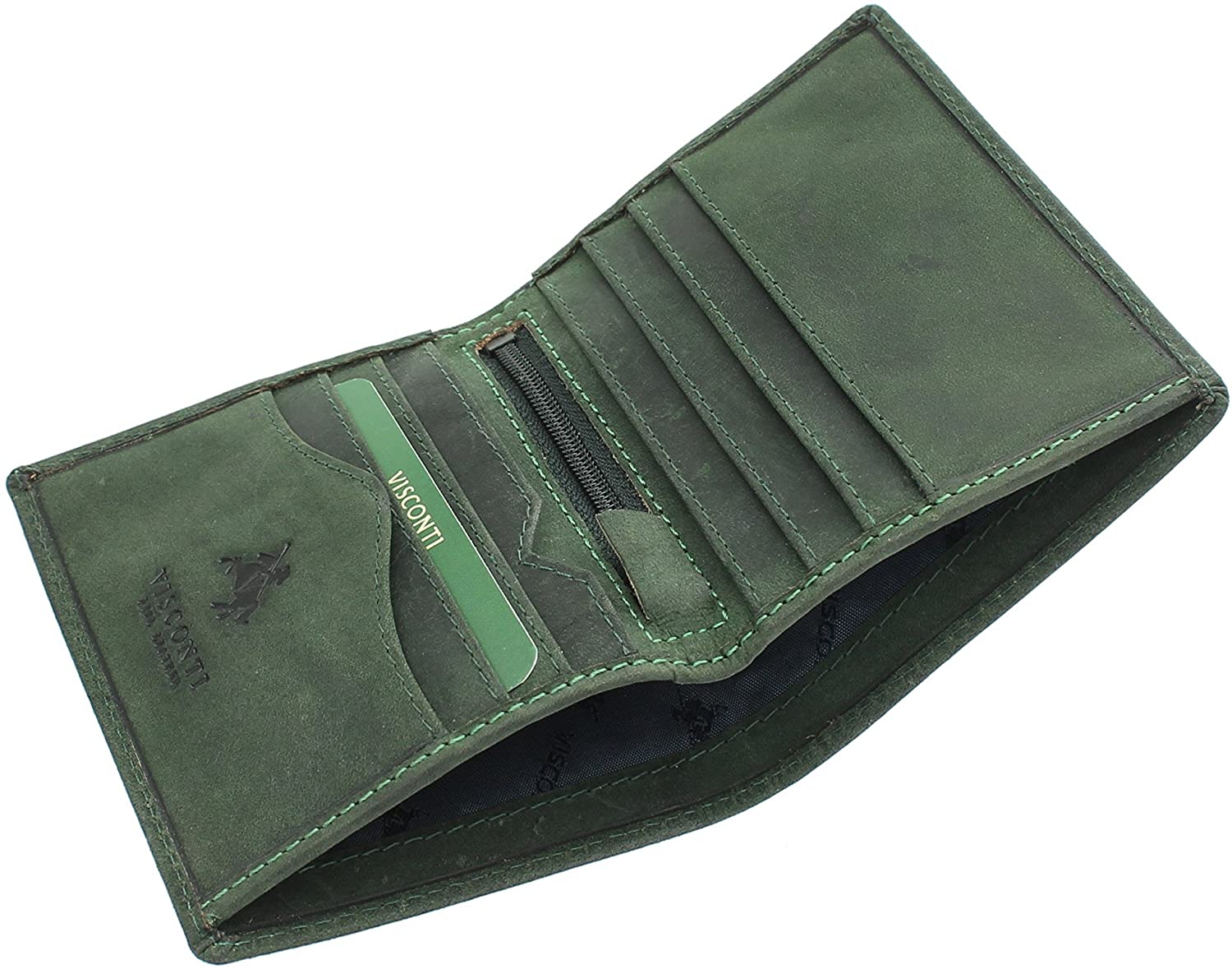 VISCONTI Hunter Compact Oiled Leather Arrow Wallet RFID Blocking 705 Oil Green, 8 cm x 10 cm x 2 cm - Image 3