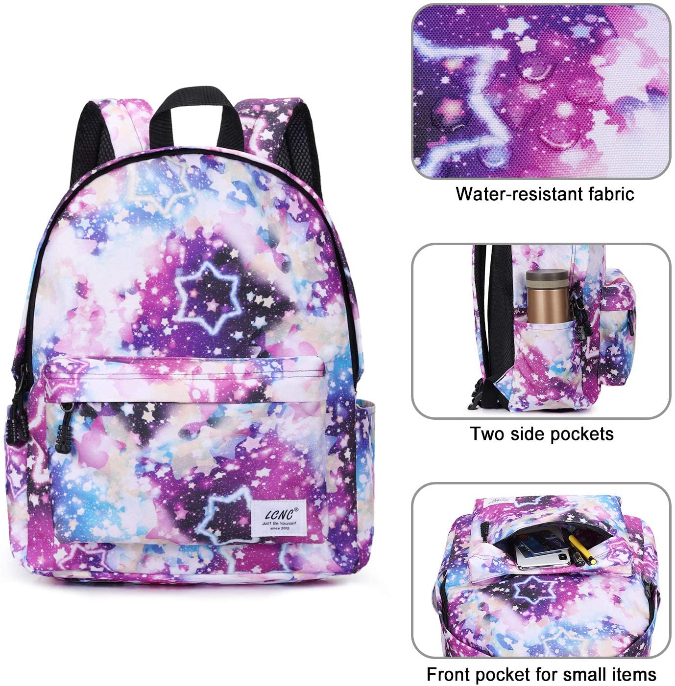 LCNC School Backpack for Girls Boys Water Resistant Durable Casual Basic for Students Kids E-Star Galaxy, Taille unique - Image 4