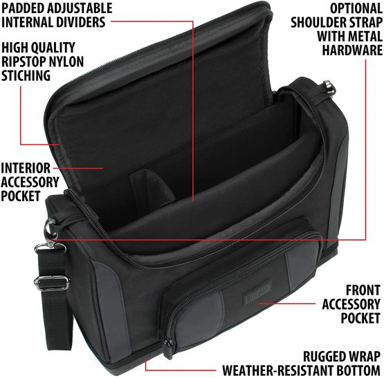 USA Gear Mini Projector Travel Messenger Bag Carry Case up to 31.8 x 19.81 x 10.41 cm - Accessory Pockets Customisable Dividers- Compatible with Select Elephas, Apeman, HuiHeng, Wimius and More- Black - Image 4