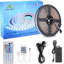 ALED LIGHT 10M 5050 RGB 600Led Color Changing Led Strips with 44 Key IR Remote+UK Plug Adapter Power Supply for Home Lighting and Kitchen Decorative
