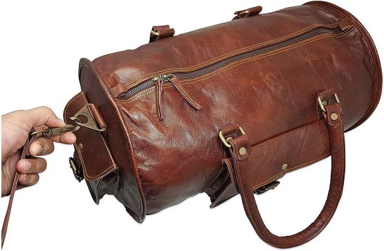 Jaald 18" Leather Duffle Bag Travel Carry-on Luggage Overnight Gym Weekender Bag - Image 4