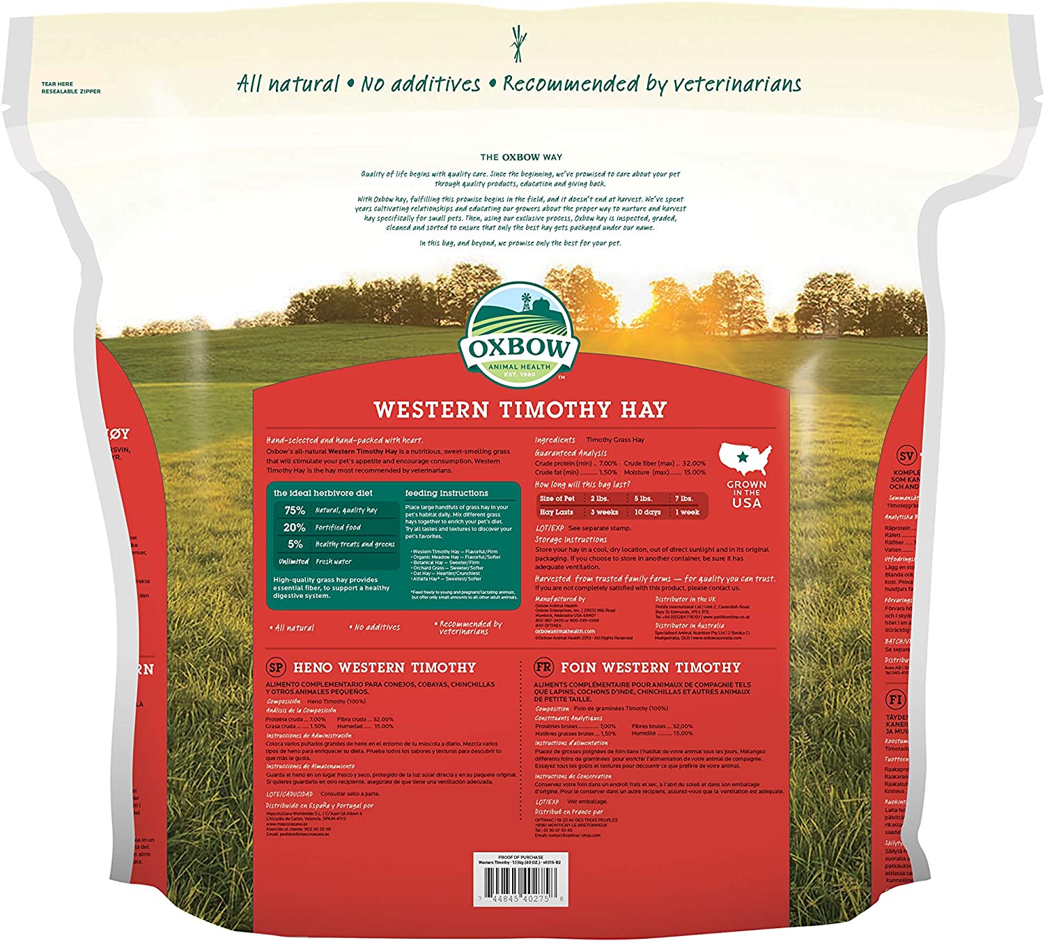 Oxbow Western Timothy Hay Small Animal Food, Clear, 1.13 kg (Pack of 1) - Image 2